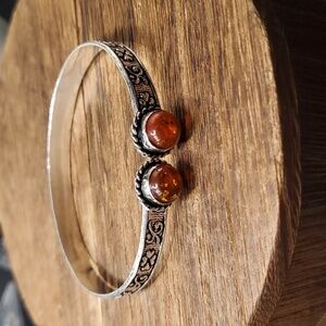 B3209 amber‎ sterling silver precious stone cuff bracelet